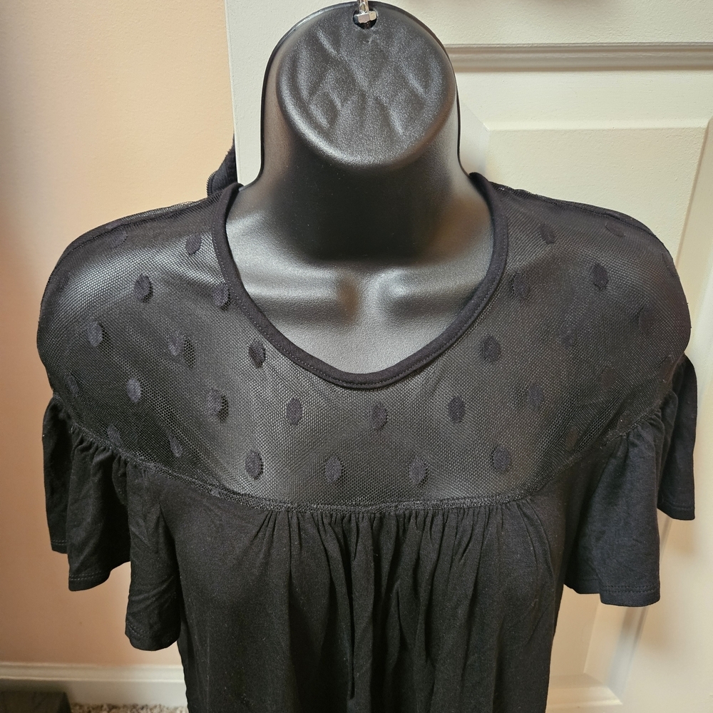 New York & Company Black Sheer Polka Dot Top - Picture 2 of 12